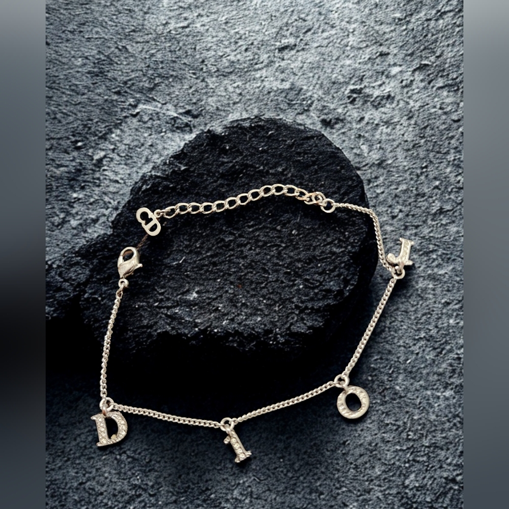 Dior Rhinestone Charm Bracelet with Adjustable Chain